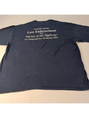 Gildan Ultra MADD Law Enforcement Men's Blue Cotton T-Shirt Long Sleeve 2XL